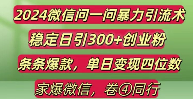 2024最新微信问一问暴力引流300+创业粉,条条爆款单日变现四位数【揭秘】-吾爱云课堂