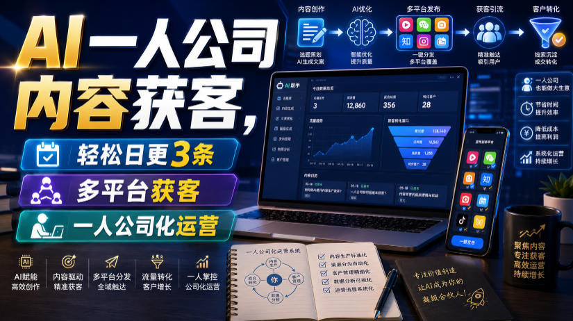 AI一人公司内容获客，轻松日更3条，多平台获客，一人公司化运营(更新0827)-吾爱云课堂
