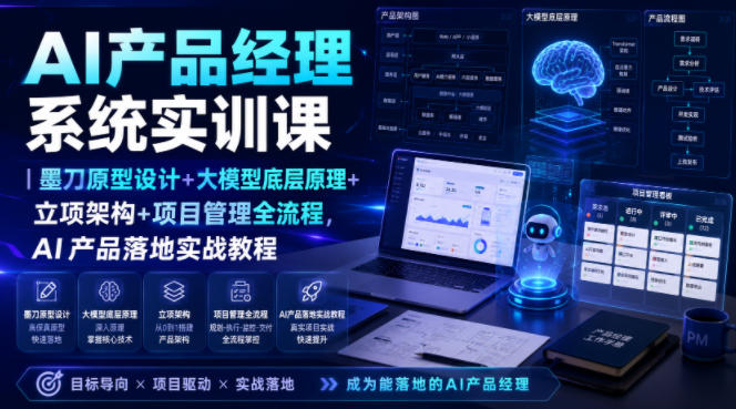 AI产品经理系统实训课｜墨刀原型设计+大模型底层原理+立项架构+项目管理全流程，AI产品落地实战教程-吾爱云课堂