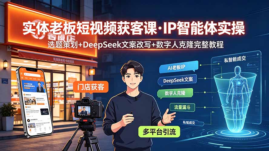 实体老板短视频获客课·IP智能体实操｜选题策划+DeepSeek文案改写+数字人克隆完整教程-吾爱云课堂