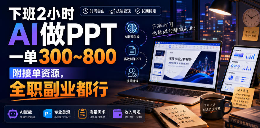 下班2小时AI做PPT，一单300~800，附接单资源，全职副业都行【揭秘】-吾爱云课堂