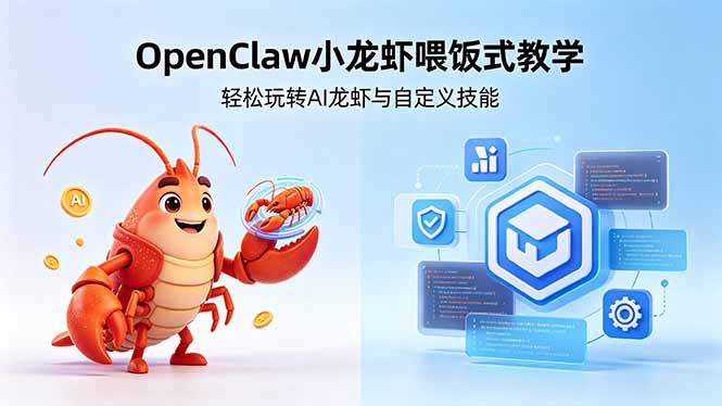 不用懂技术！OpenClaw小龙虾喂饭式教学，轻松玩转AI龙虾与自定义技能-吾爱云课堂