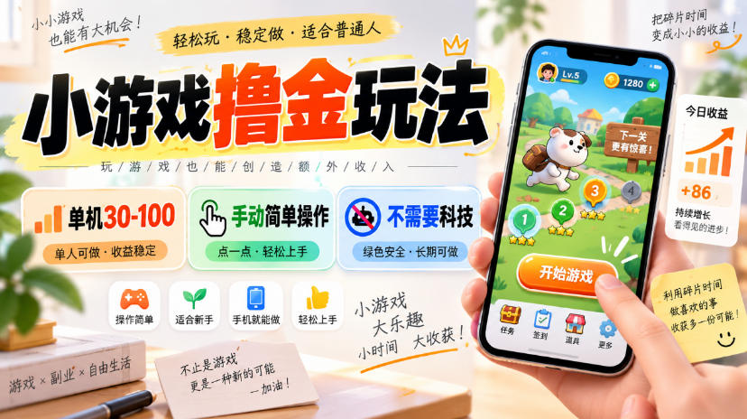 小游戏撸金玩法，单机30-100，手动简单操作，不需要科技-吾爱云课堂