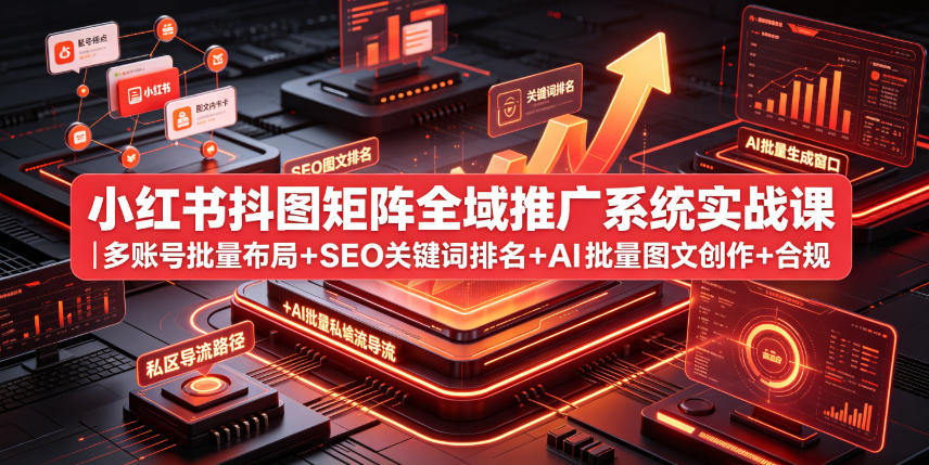 小红书抖图矩阵全域推广系统实战课｜多账号批量布局+SEO关键词排名+AI批量图文创作+合规私域导流完整落地教程-吾爱云课堂