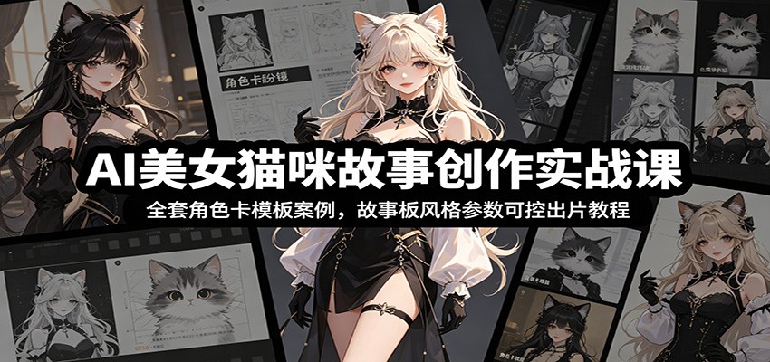 AI美女猫咪故事创作实战课：全套角色卡模板案例，故事板风格参数可控出片教程-吾爱云课堂