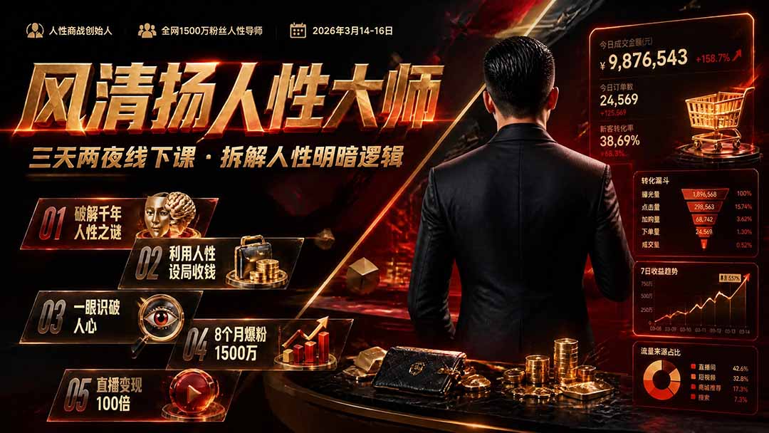 风清扬人性大师-三天两夜3月14-16线下课2026年｜拆解人性明暗逻辑，识人避坑，千万粉涨粉+直播百倍变现实战教学-吾爱云课堂