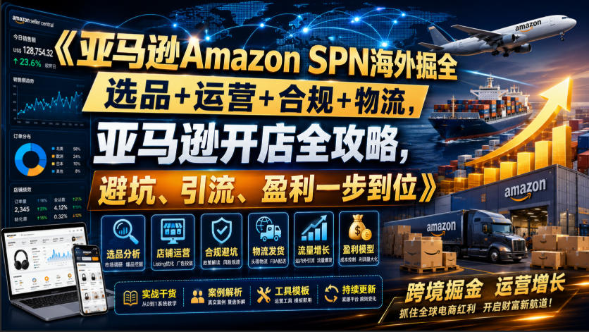 亚马逊Amazon SPN海外掘全，选品+运营+合规+物流，亚马逊开店全攻略，避坑、引流、盈利一步到位-吾爱云课堂