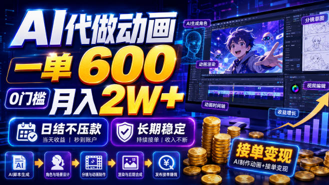 AI代做动画,一单600,0门槛月入2W+,日结不压款,长期稳定【揭秘】-吾爱云课堂