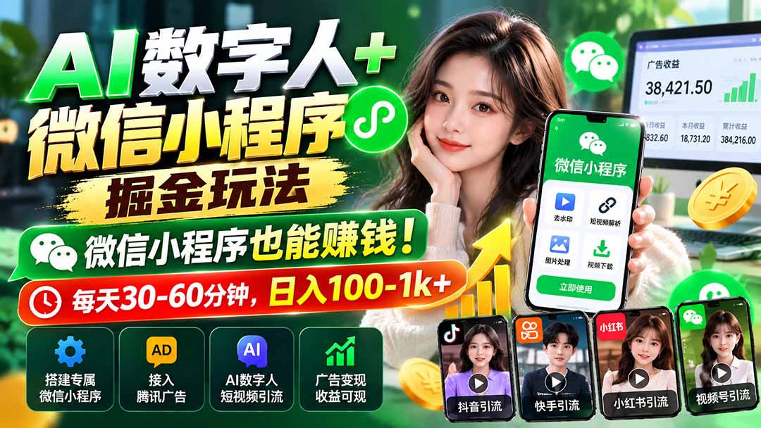 AI数字人+微信小程序掘金玩法：微信小程序也能赚钱！每天30-60分钟，日入100-1k+-吾爱云课堂