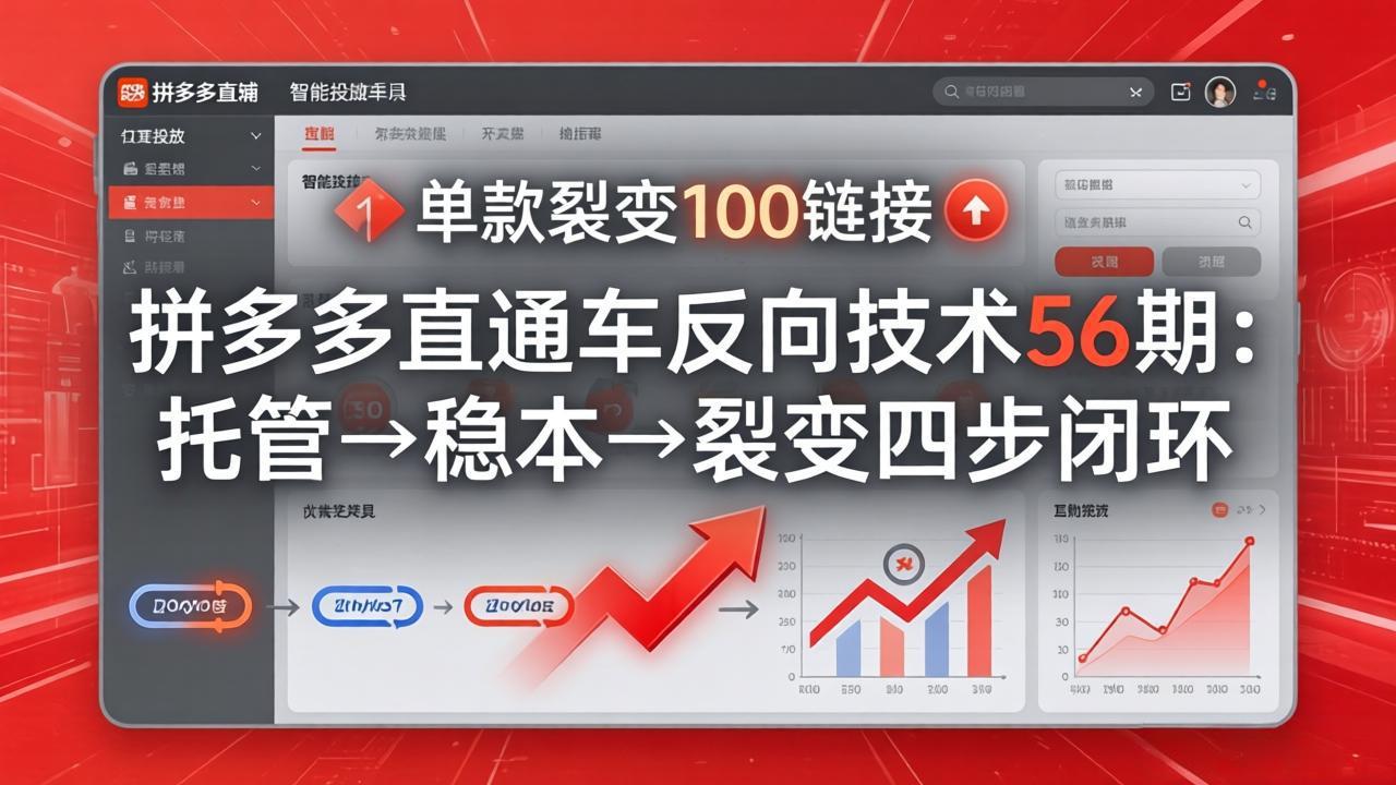 拼多多直通车反向技术56期：托管→稳本→裂变四步闭环，单款裂变100链接抢占核心流量-吾爱云课堂