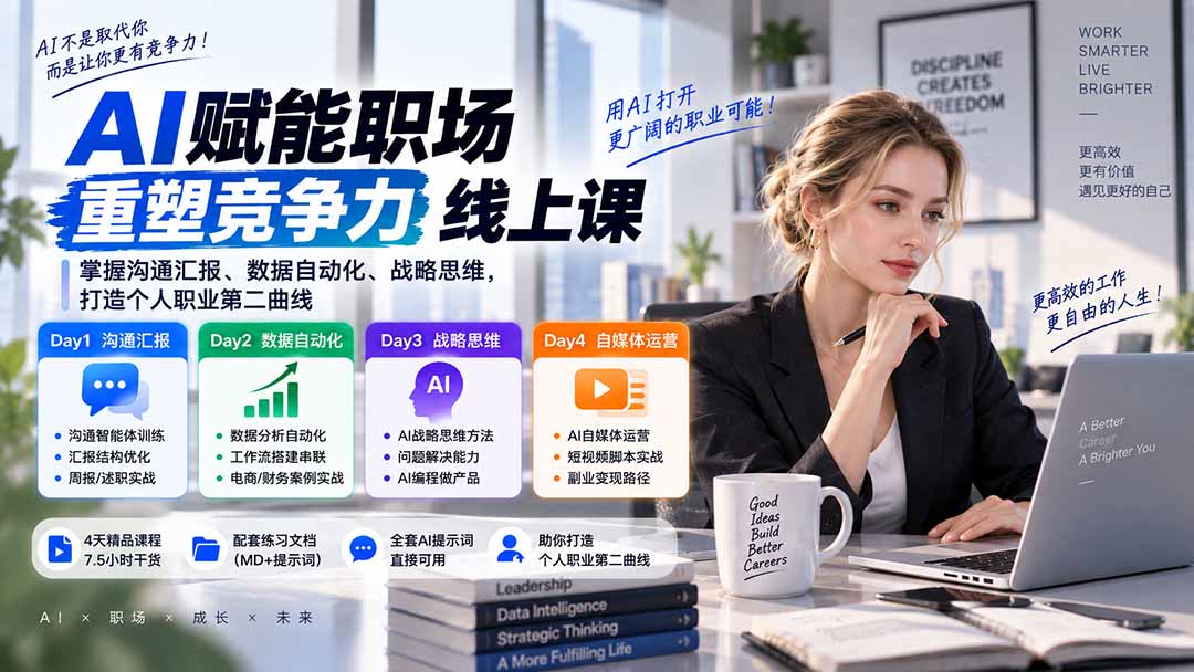 AI职场提效与第二曲线实战课-无水印：学习沟通汇报、数据工作流和战略思维，掌握AI编程做产品及自媒体运营方法-吾爱云课堂
