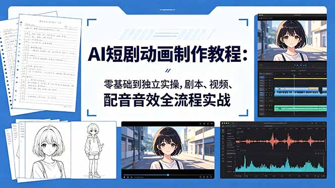 AI短剧动画制作教程：零基础到独立实操，剧本、视频、配音音效全流程实战-吾爱云课堂