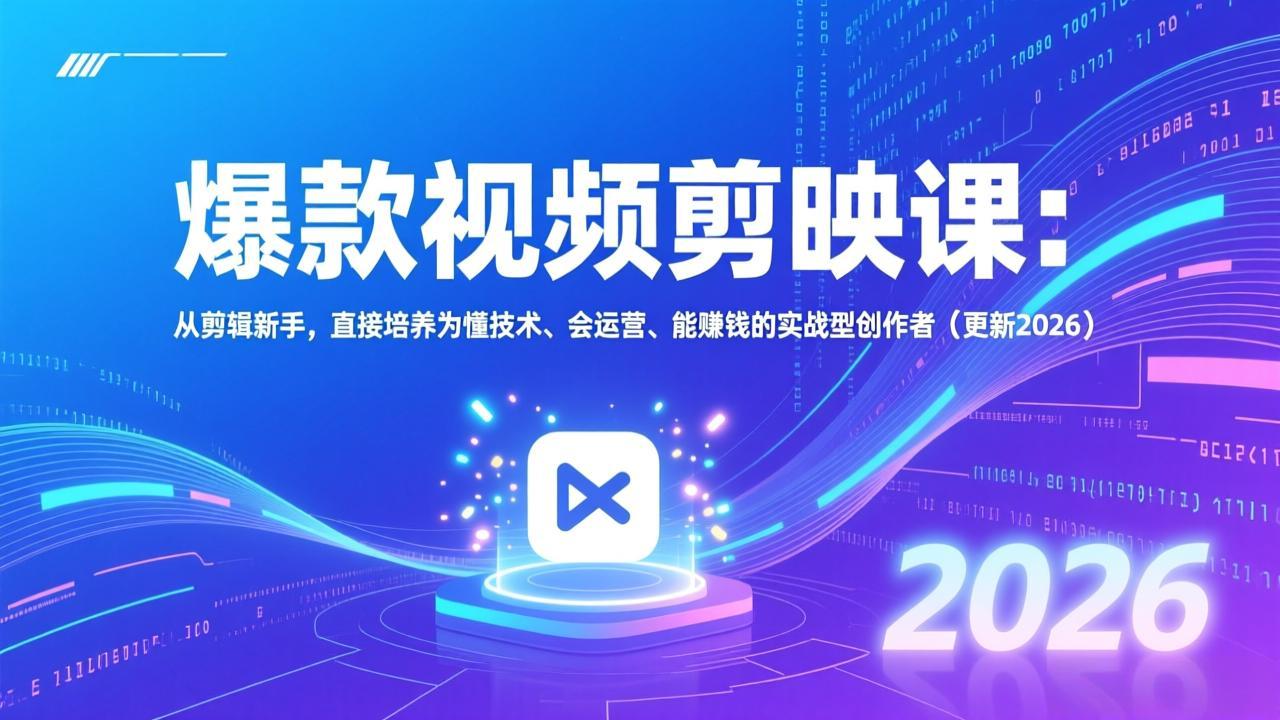 爆款视频剪映课：从剪辑新手，直接培养为懂技术、会运营、能赚钱的实战型创作者(更新2026-吾爱云课堂