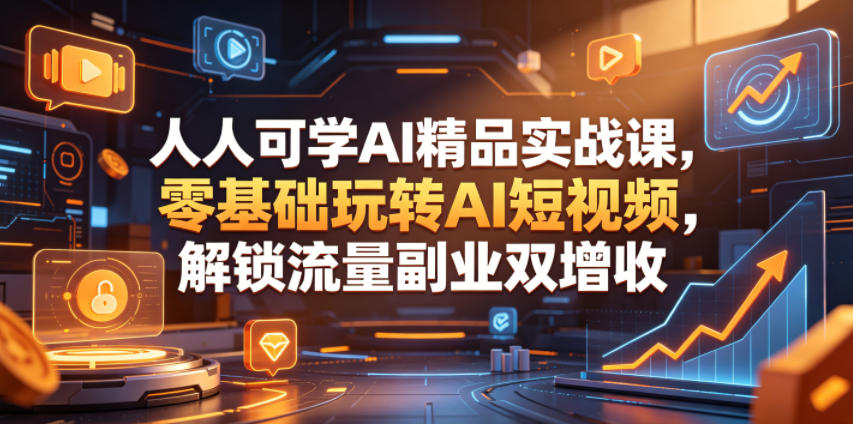 人人可学AI精品实战课，零基础玩转AI短视频，解锁流量副业双增收-吾爱云课堂