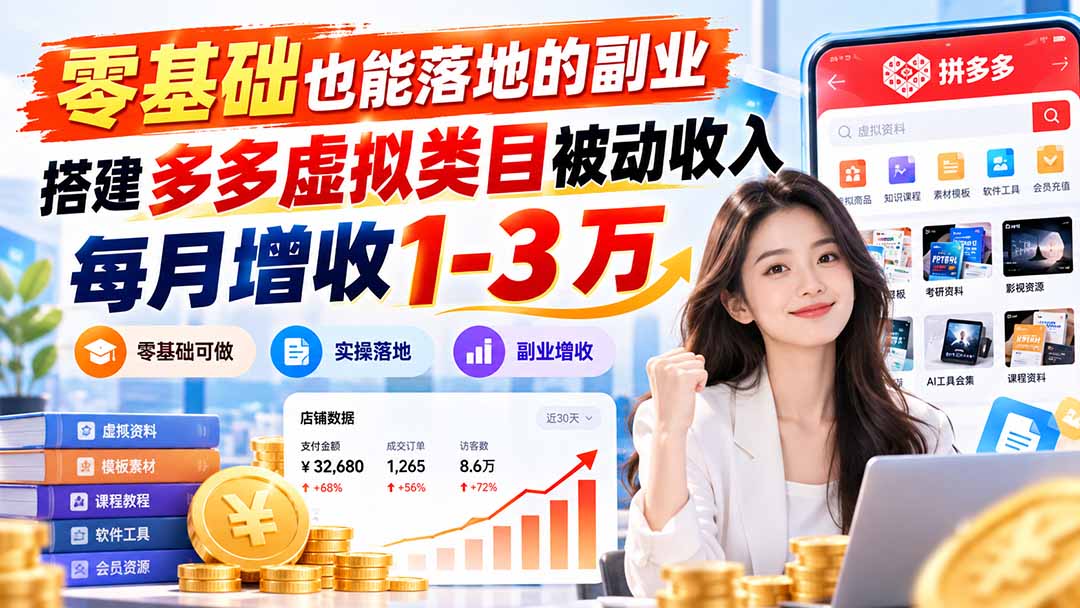 零基础也能落地的副业，搭建多多虚拟类目被动收入，每月增收 1-3 万-吾爱云课堂