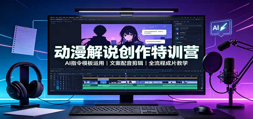 动漫解说创作特训营：AI指令模板运用，文案配音剪辑，全流程成片教学-吾爱云课堂