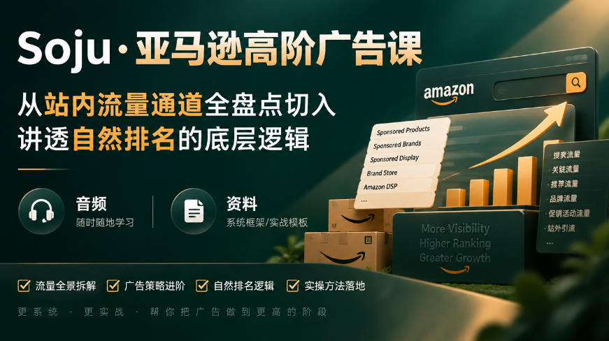 亚马逊高阶广告课，从站内流量通道全盘点切入，讲透自然排名的底层逻辑(直播+音频+资料)-吾爱云课堂