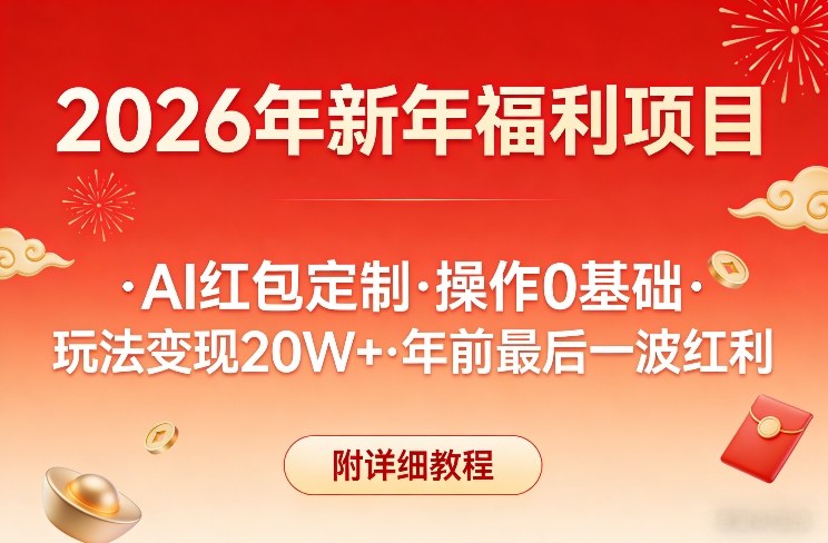 新年福利项目，AI红包定制，操作0基础，玩法变现20W+年前最后一波红利，附详细教程-吾爱云课堂