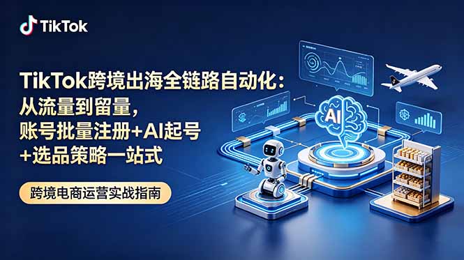 TikTok跨境出海全链路自动化：从流量到留量，账号批量注册+AI起号+选品策略一站式-吾爱云课堂