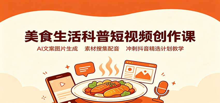 美食生活科普短视频创作课：AI文案图片生成，素材搜集配音，冲刺抖音精选计划教学-吾爱云课堂
