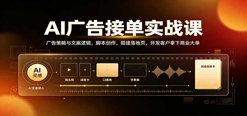 AI广告接单实战：广告策略与文案逻辑，脚本创作，搭建落地页，开发客户拿下商业大单-吾爱云课堂