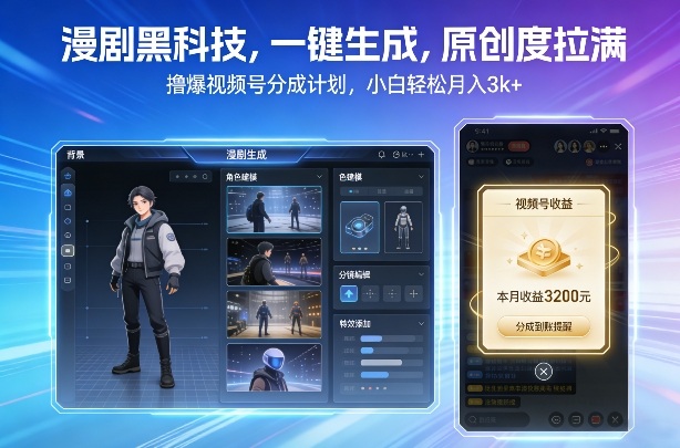 漫剧黑科技，一键生成，原创度拉满，撸爆视频号分成计划，小白轻松月入3k+-吾爱云课堂