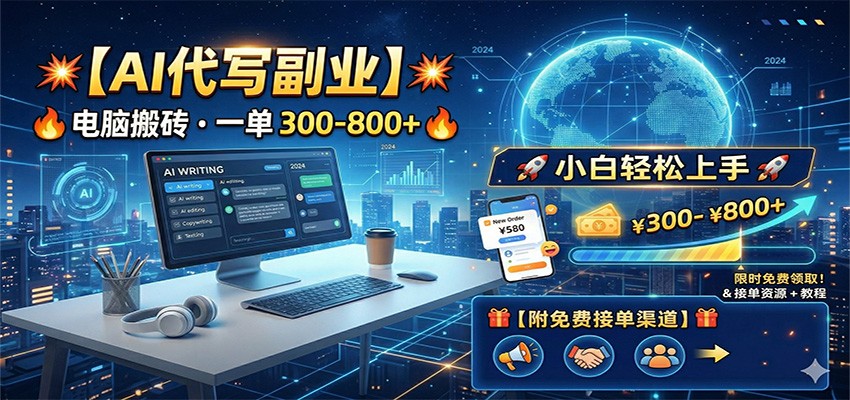 AI代写副业，电脑搬砖，一单300-800+，小白轻松上手，附免费接单渠道-吾爱云课堂