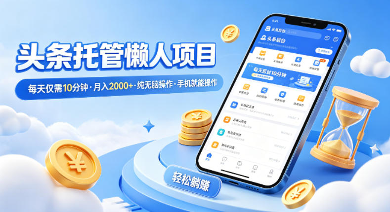 头条托管懒人项目，每天仅需10分钟，月入2000+，纯无脑操作，手机就能操作【揭秘】-吾爱云课堂