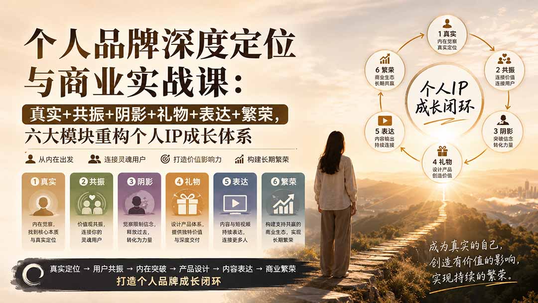 个人品牌深度定位与商业实战课：真实+共振+阴影+礼物+表达+繁荣，六大模块重构个人IP成长体系-吾爱云课堂