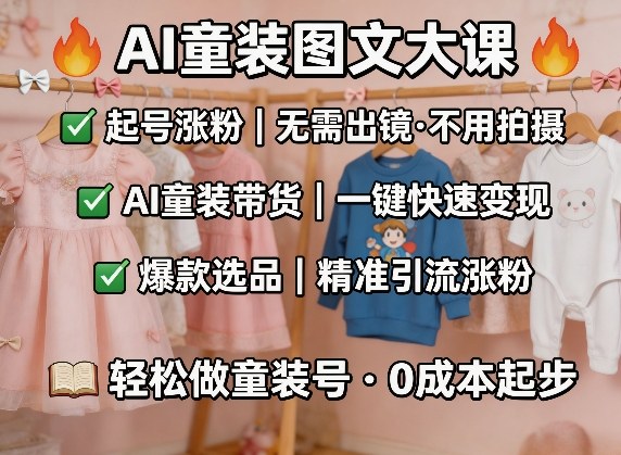 AI童装图文剪辑，某社群童装图文大课，起号涨粉、AI童装带货、爆款选品，无需出镜和拍摄-吾爱云课堂