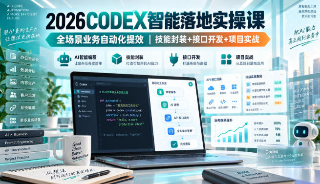 2026Codex智能落地实操课，全场景业务自动化提效，技能封装+接口开发+项目实战-吾爱云课堂