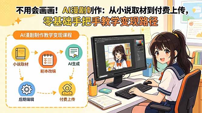 不用会画画！AI漫剧制作：从小说取材到付费上传，零基础手把手教学变现路径-吾爱云课堂
