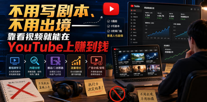 不用写剧本、不用出境——靠看视频就能在YouTube上賺到钱【原创双语字幕】-吾爱云课堂