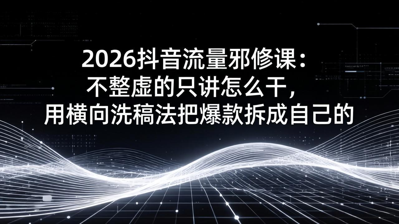 2026抖音流量邪修课：不整虚的只讲怎么干，用横向洗稿法把爆款拆成自己的-吾爱云课堂