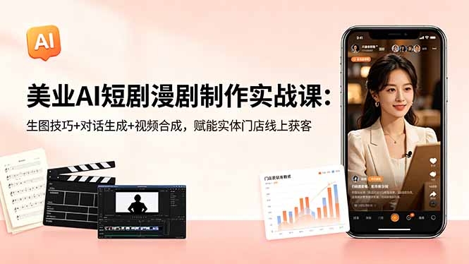 美业AI短剧漫剧制作实战课：生图技巧+对话生成+视频合成，赋能实体门店线上获客-吾爱云课堂