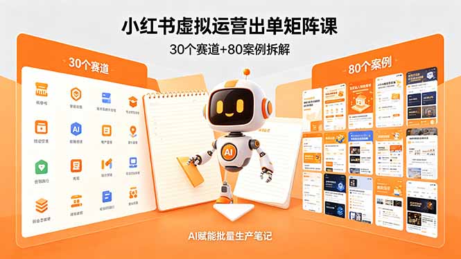 小红书虚拟运营出单矩阵课：30个赛道+80案例拆解，AI赋能批量生产笔记-吾爱云课堂