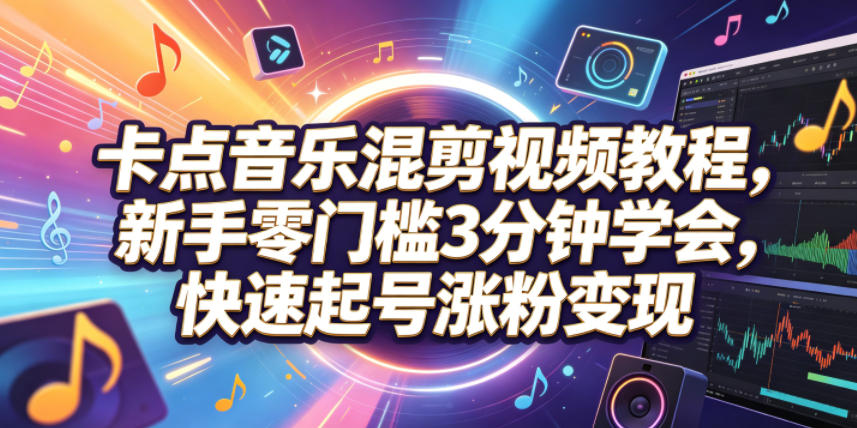 卡点音乐混剪视频教程，新手零门槛3分钟学会，快速起号涨粉变现-吾爱云课堂