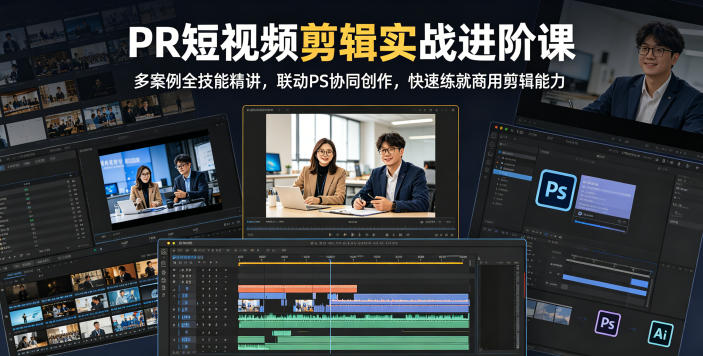PR短视频剪辑实战进阶课，多案例全技能精讲，联动PS协同创作，快速练就商用剪辑能力-吾爱云课堂