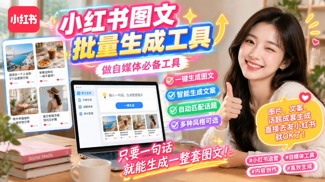 小红书图文批量生成工具，话题、文案、配图一键生成，直接发布，做自媒体必备工具-吾爱云课堂