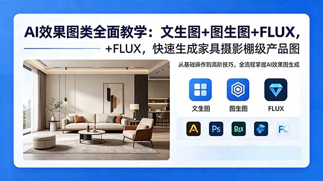 AI效果图类全面教学：文生图+图生图+FLUX，快速生成家具摄影棚级产品图-吾爱云课堂