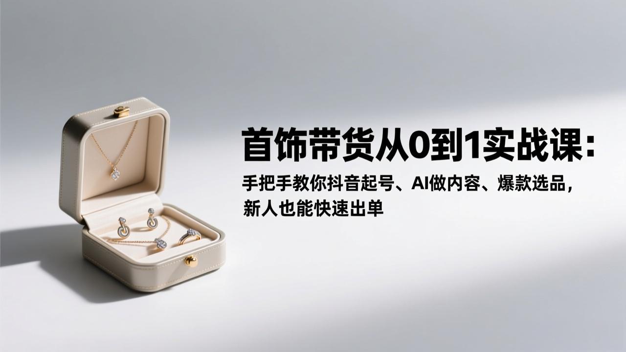 首饰带货从0到1实战课：手把手教你抖音起号、AI做内容、爆款选品，新人也能快速出单-吾爱云课堂