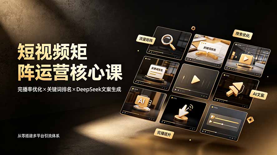 短视频矩阵运营核心课：完播率优化×关键词排名×DeepSeek文案生成，从零搭建多平台引流体系-吾爱云课堂