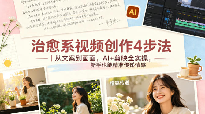 治愈系视频创作4步法｜从文案到画面，AI+剪映全实操，新手也能精准传递情感-吾爱云课堂