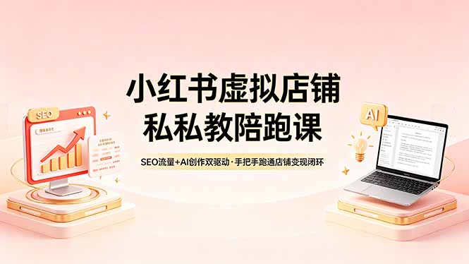 小红书虚拟店铺私教陪跑课，SEO流量+AI创作双驱动，手把手跑通店铺变现闭环-吾爱云课堂