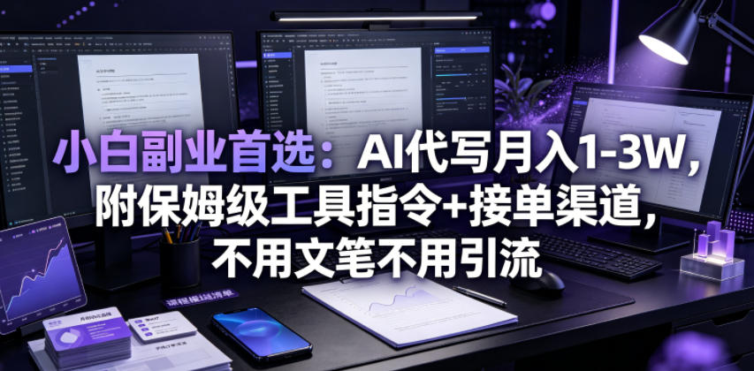 小白副业首选：AI代写月入1-3W，附保姆级工具指令+接单渠道，不用文笔不用引流【揭秘】-吾爱云课堂