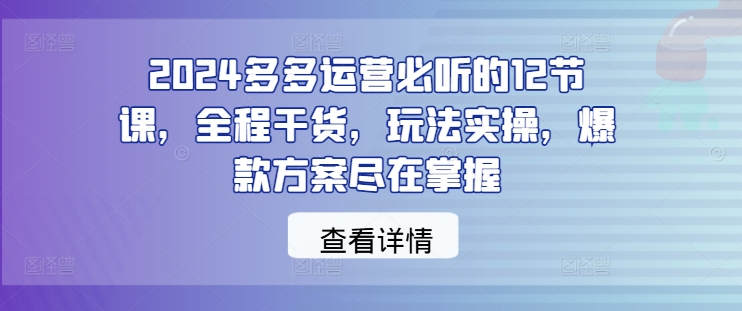 2024多多运营必听的12节课，全程干货，玩法实操，爆款方案尽在掌握-吾爱云课堂