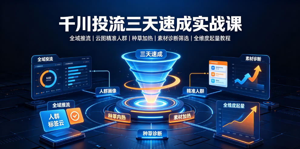 千川投流三天速成实战课｜全域推流、云图精准人群、种草加热、素材诊断筛选全维度起量教程-吾爱云课堂
