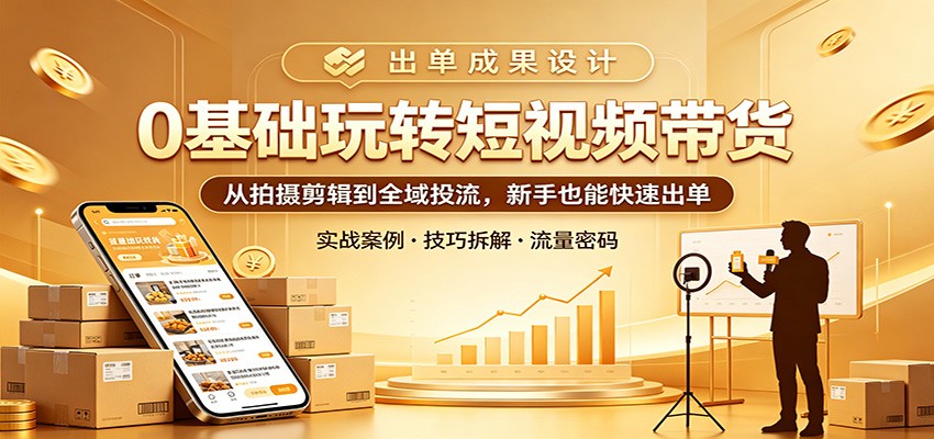 0基础玩转短视频带货：从拍摄剪辑到全域投流，新手也能快速出单-吾爱云课堂