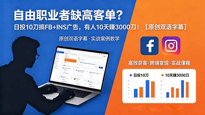 自由职业者缺高客单？日投 10 刀搞 FB+INS 广告，有人 10 天赚 3000 刀！【原创双语字幕】-吾爱云课堂