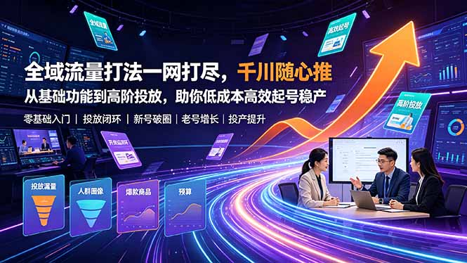 全域流量打法一网打尽，千川随心推从基础功能到高阶投放，助你低成本高效起号稳产-吾爱云课堂